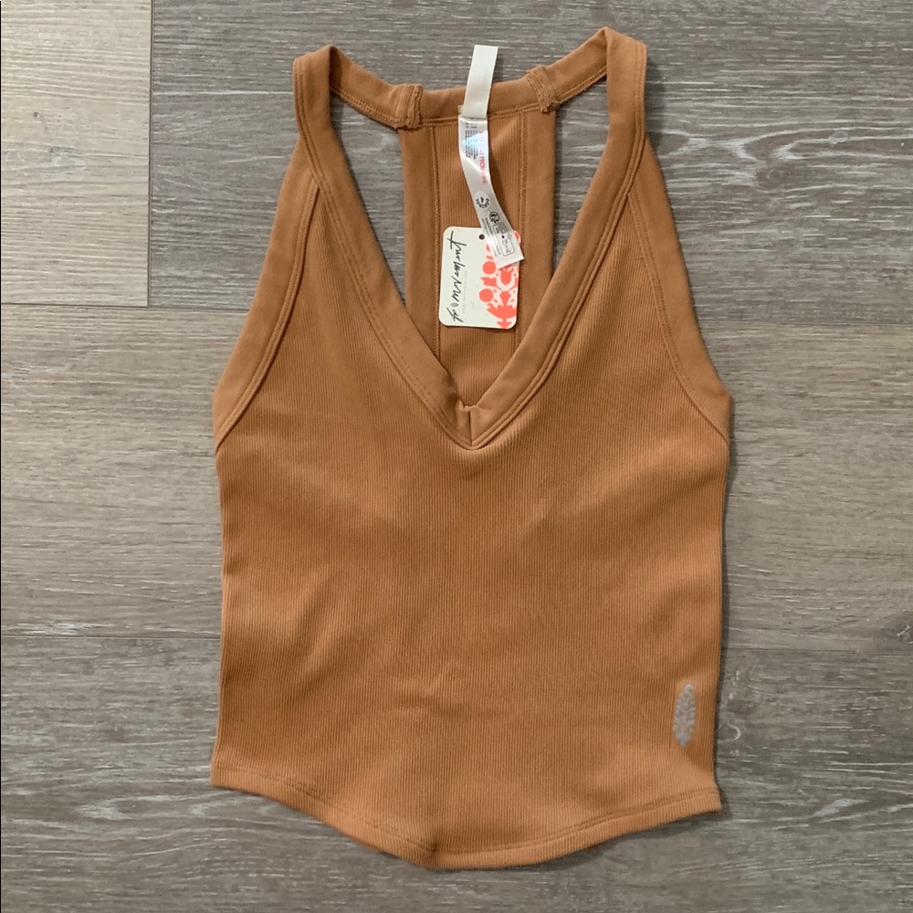 FP MOVEMENT All Clear V Neck Cami Racerback Tank Top NWT Twig Brown Tan - Picture 3 of 6